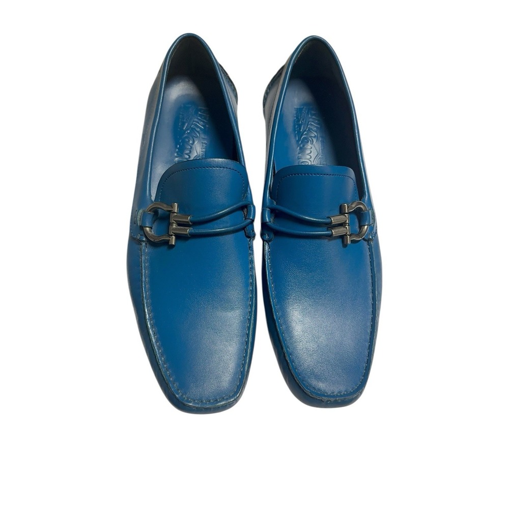 Salvatore Ferragamo Blue Leather Gancini Driver Loafers Men's 8.5 US Italy